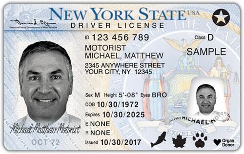 Example of REAL ID from New York