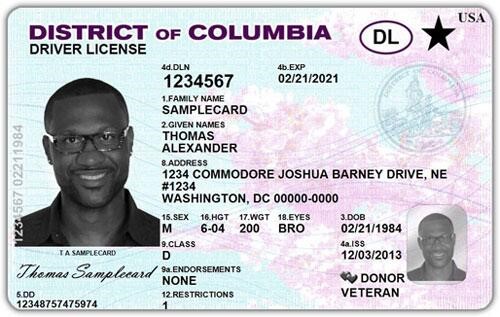 Example of REAL ID from Washington D.C.